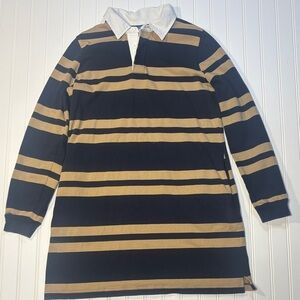 OLD NAVY 90's Reissue NAVY Tan STRIPE Rugby POLO Long SLEEVE Shirt DRESS M